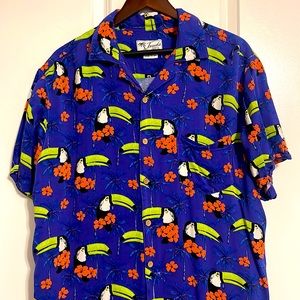 Men’s Trunks Short sleeved button down shirt XL Toucans Royal Blue Hawaiian